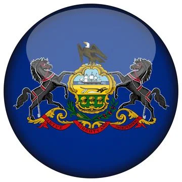 3D Round Vector Flag of Pennsylvania, USA, Isolated on White Background Stock Illustration
