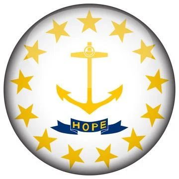 3D Round Vector Flag of Rhode Island, USA, Isolated on White Background Stock Illustration