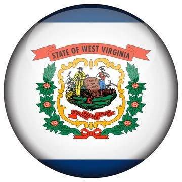 3D Round Vector Flag of West Virginia, USA, Isolated on White Background Stock Illustration