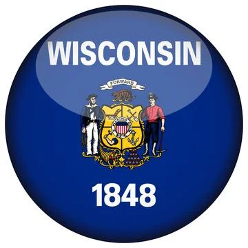 3D Round Vector Flag of Wisconsin, USA, Isolated on White Background Stock Illustration