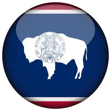 3D Round Vector Flag of Wyoming, USA, Isolated on White Background Stock Illustration
