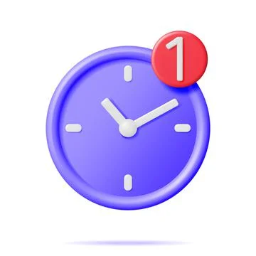3D Round Wall Clock with Notification Icon Stock Illustration