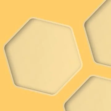 3D rounded hexagon frame paper cut style with yellow square background grap.. Stock Illustration