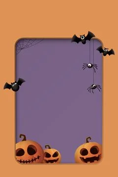 3D rounded rectangle purple frame paper cut style vertical orange backgroun.. Stock Illustration