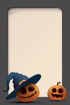 3D rounded vertical rectangle frame paper cut style background with pumpkin.. Illustrazione stock