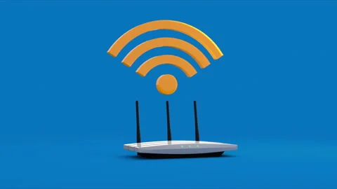 3D Router with animated WiFi symbol above Stock Footage