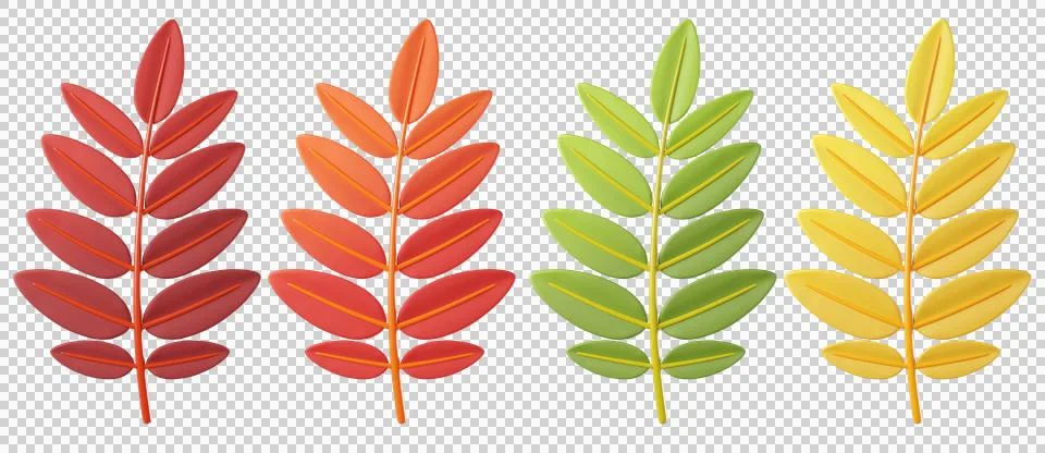 3D Rowan leaf icon in yellow, green and orange red Иллюстрация