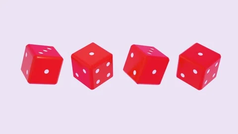 3d rows of red hexagonal game cubes spinning on white background. 3d render loop Stock Footage 300187931