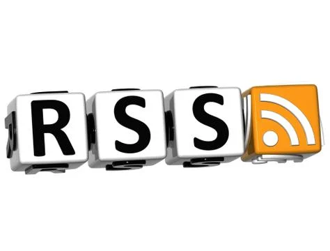 3d rss button click here block text Stock Illustration