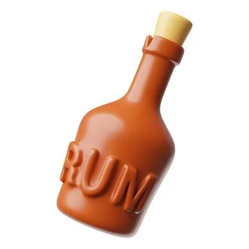 3d Rum bottle icon, brown, with closed cork, pirate alcoholic drink. Stock Illustration
