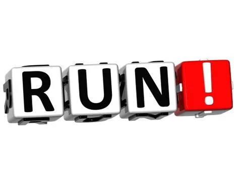 3d run button click here block text Stock Illustration