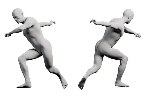 3D running figure front-back studio pose Stock Illustration