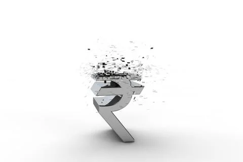 3d rupee currency symbol exploding Stock Illustration