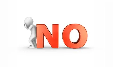 3d sad man cries at red "no" text isolated on white background Stock Illustration