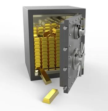 3d safe box with gold Stockillustratie