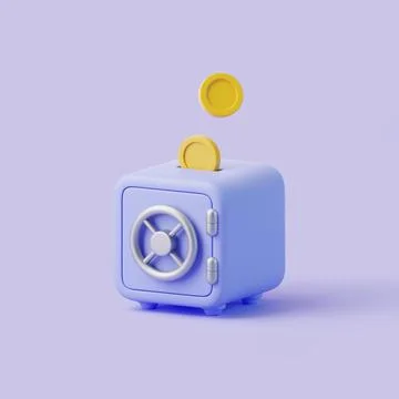 3D Safe with Coins Dropping Illustration Illustrazione stock