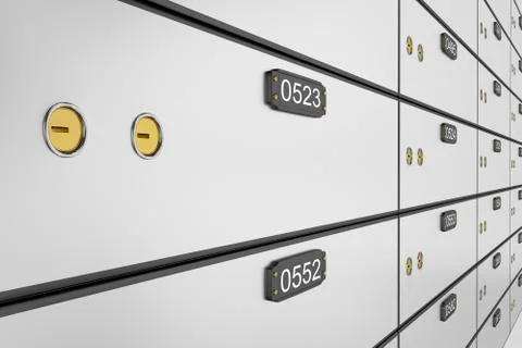 3D safe deposit boxes. 3D rendering. Safe lockers Stock Photos