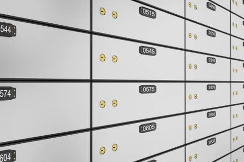3D safe deposit boxes. 3D rendering. Safe lockers Stock Photos