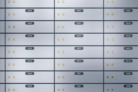 3D safe deposit boxes. 3D rendering. Safe lockers Stock Photos