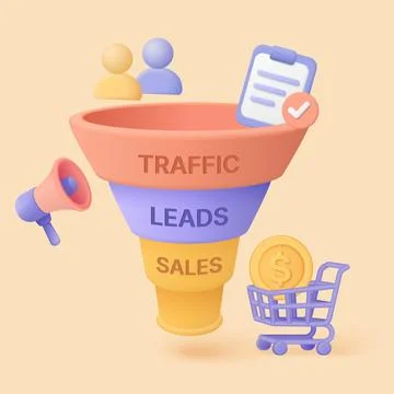 3D Sales Funnel Stages Vector Illustration Stock Illustration