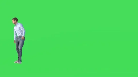 3d salesman man on green screen walking and selling and moving in store high qua Stock Footage 239685667