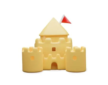 3d sand castle with flag on the beach. Stock Illustration