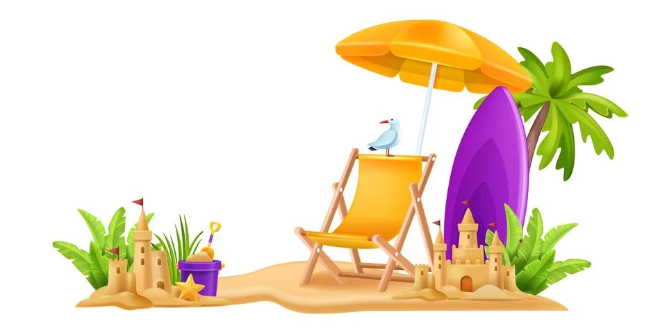 3D sand castle vector illustration, summer beach island travel clipart Stock Illustration