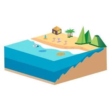 3D Sandy beach landscape concept vector illustration. Sandy beach vector with Stock Illustration