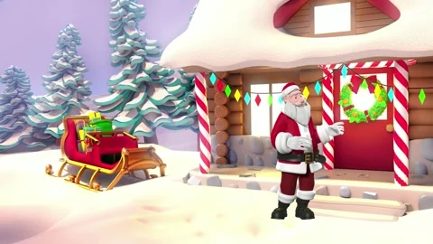 3D Santa Claus Calling Someone Outside a Snowy Cabin in the Forest 動画素材 291155419