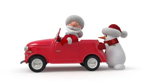 3d Santa Claus by car Stock Footage 55755513
