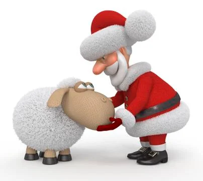 3d santa claus with a lamb Illustrazione stock