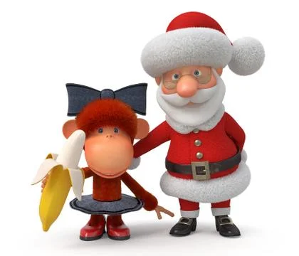3d Santa Claus with the monkey Illustrazione stock