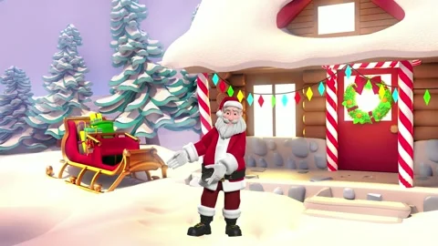 3D Santa Claus Pointing Down with Both Hands, Cartoon Call to Action Animatio Vidéo 291155704