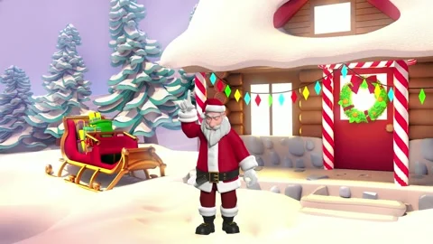 3D Santa Claus Thinking, Then Getting an Idea Near Sleigh in Forest Vídeo Stock 291156540