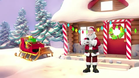 3D Santa Claus Using Smartphone in Snowy Forest Vídeo Stock 291157029