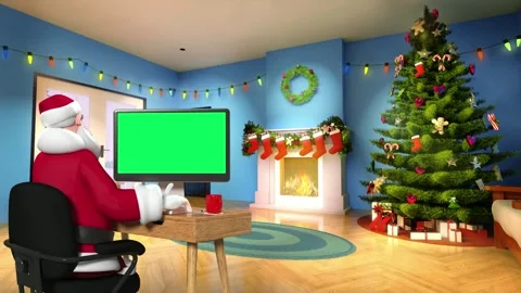 3D Santa Claus Working on Computer at Desk in Home Vídeos de archivo 291157656