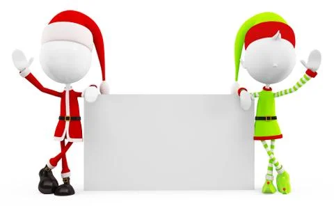 3d Santa &amp; elves for board pose Stock Illustration