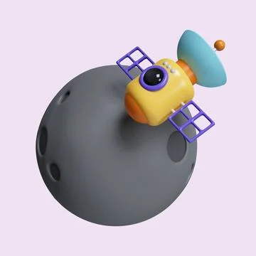 3d satellite dish in moon. concept for signal moving communication and live Stock Illustration
