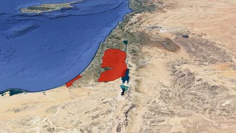 An 3D satellite image map of the earth showing the Palestinian Territories .. Stock Photos