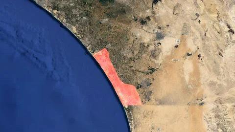 A 3D satellite image map of the earth showing the Gaza Strip in Palestine, .. Fotos Stock