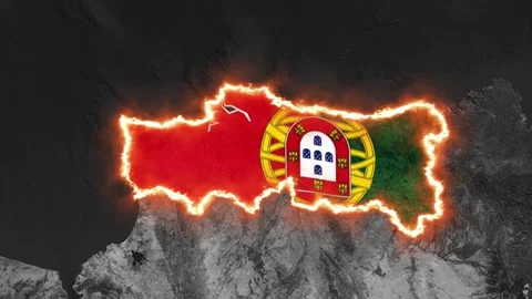 3D Satellite Map Animation Featuring Fiery Outline of Portugal Stock Footage 340543015