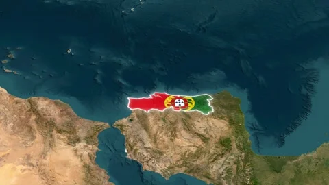 3D Satellite Map Animation Highlighting Portugal with Flag Stock Footage 340543006