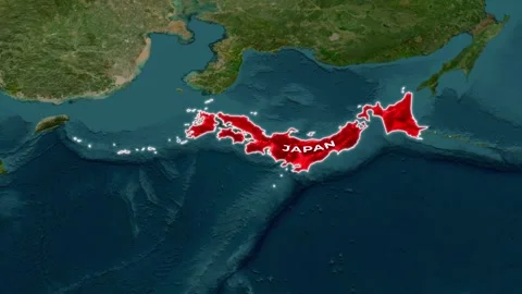 3D Satellite Map Animation Highlighting Japan Stock Footage 341934331