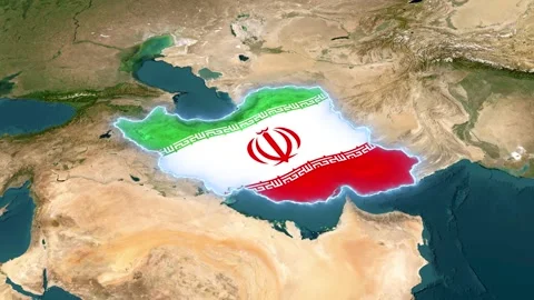 3D Satellite Map Animation of Iran's Geographic Location and Flag Highlight Stock Footage 340486319