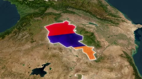3D Satellite Map Animation Showing Armenia's Borders and Flag Stock Footage 340743054
