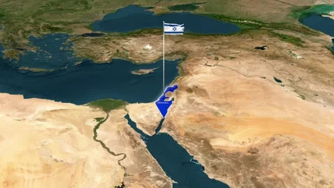 3D Satellite Map View Highlighting Israel with Waving National Flag Video stock 342842272