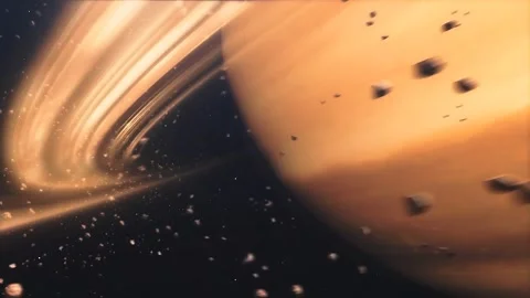 3D Saturn Ring With Storming Rocks Orbiting 库存影片 265236213