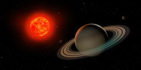 3d saturn with sun Stock Illustration