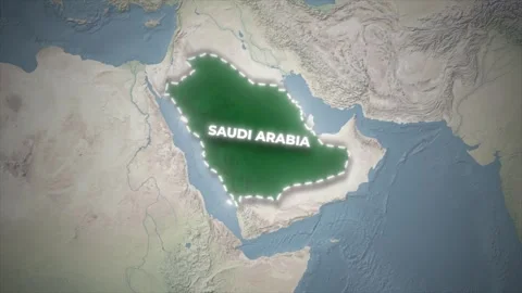3D Saudi Arabia Map Highlight Animation on Realistic Topographic World Map Vídeos de archivo 336388882