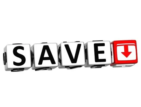 3d save button click here block text Stock Illustration